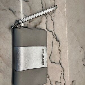 Michael Kors Metallic Silver and Gray Wristlet